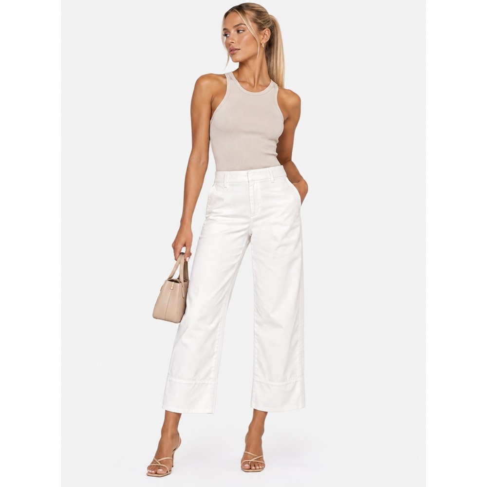 Vince White 100% Cotton Wide Leg Cropped Minimalist Quite Luxury Pants 8 M